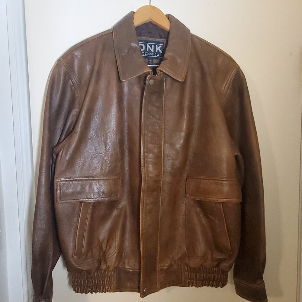 DNK Distressed Brown Leather Jacket - Men's Large